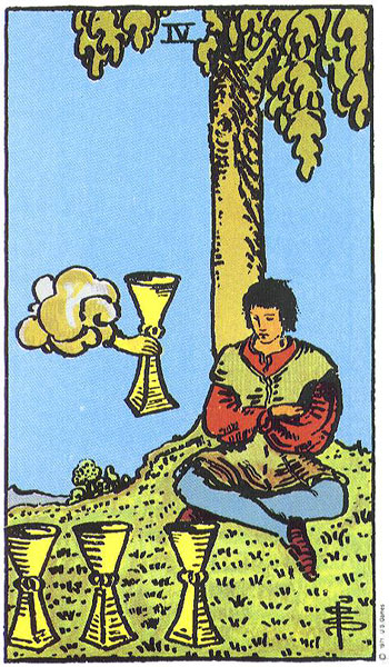 Classic tarot card image of Four of Cups