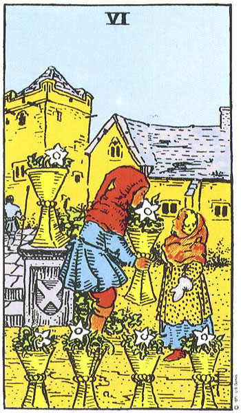 Classic tarot card image of Six of Cups