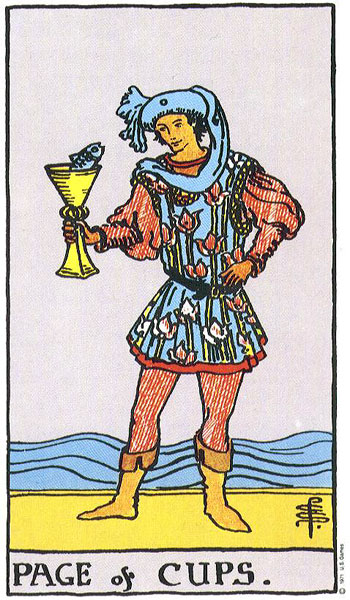 Classic tarot card image of Page of Cups