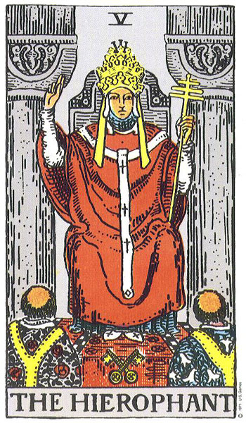 Classic tarot card image of The Hierophant