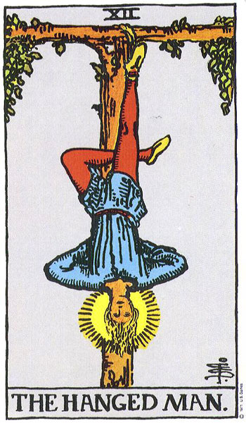 Classic tarot card image of The Hanged Man