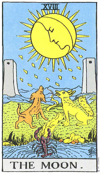 Classic tarot card image of The Moon