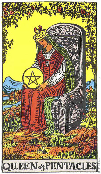 Classic tarot card image of Queen of Pentacles