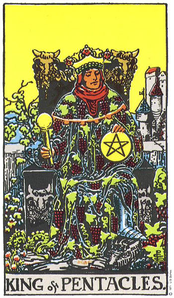 Classic tarot card image of King of Pentacles