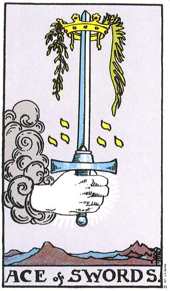 Classic tarot card image of Ace of Swords