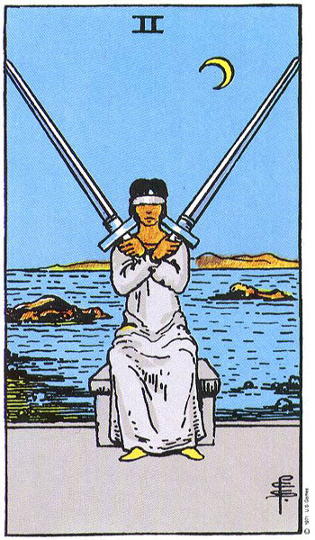 Classic tarot card image of Two of Swords