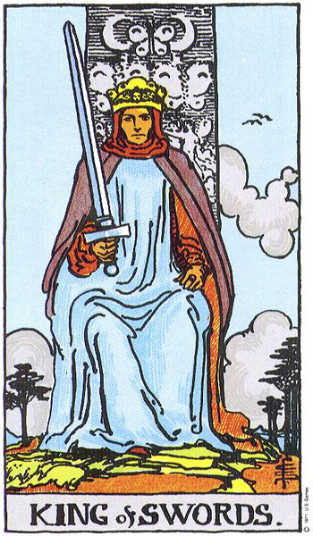 Classic tarot card image of King of Swords