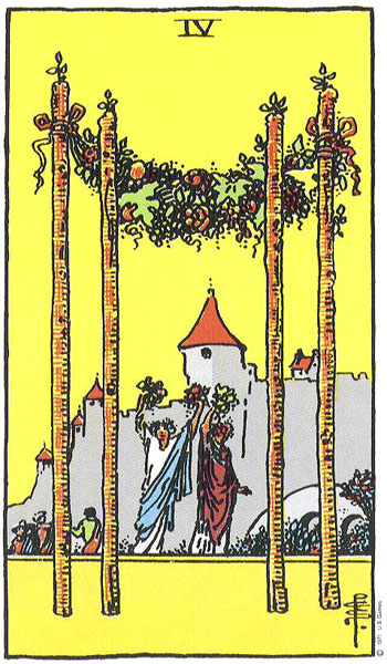 Classic tarot card image of Four of Wands