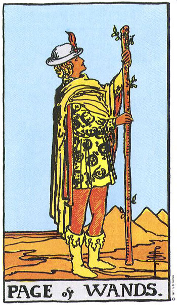 Classic tarot card image of Page of Wands