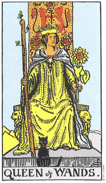 Classic tarot card image of Queen of Wands