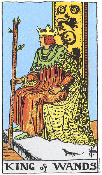 Classic tarot card image of King of Wands